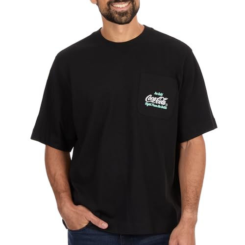 Coca-Cola Nostalgia Boxy Pocket T-Shirt for Men - Official Licensed Classic Retro Heritage Graphic Crewneck Tee