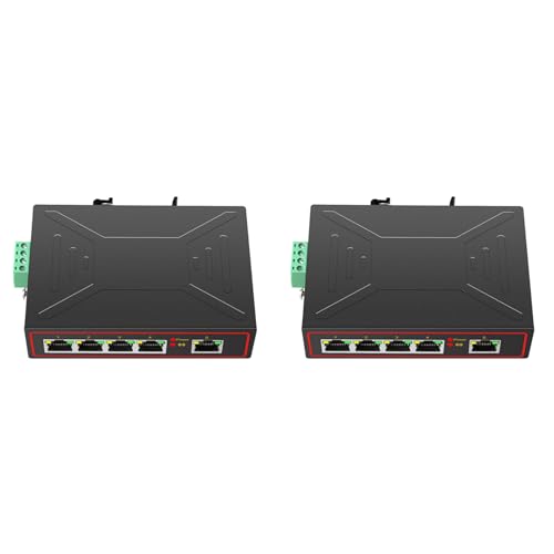 Feeuid 2 interruptores de red industrial de 5 puertos 100 m Hub RJ45 Splitter Internet Switch RJ45 conecta y usa tipo de carril DIN Enhance Switch