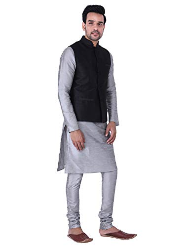 Image of Sadree Silk Men's Kurta Pajama Waistcoat or Nehru Jacket Set