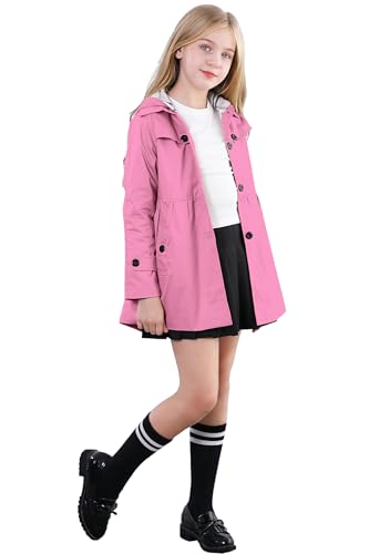 Image of Betusline Girl's Single Breasted Trench Coat Hooded Dress Coat Outerwear, 2-14 Years