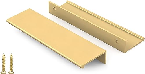 Image of Peaha 30 Pack Kitchen Cabinet Handles 3-3 /4 inch Matte Gold Pulls Edge Pulls | Gold Cabinet Handles Finger Pulls for Cabinets Modern Hidden Aluminum Alloy Dresser Drawer Handles Closet Bedroom