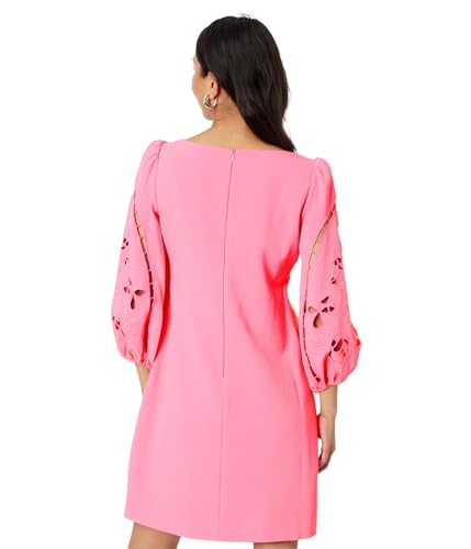 Vince Camuto Women's Signature Crepe Shift Dress with Embroidered Cutout Sleeve Details2