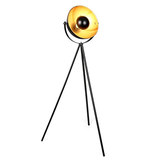 Lámpara de Pie Vintage - Lámpara de Suelo, pantalla negra-dorada mate, casquillo E27, máx. 60W, diseño retro, 140cm con interruptor de cable y pie, métalica, para salón, dormitorio y estudio