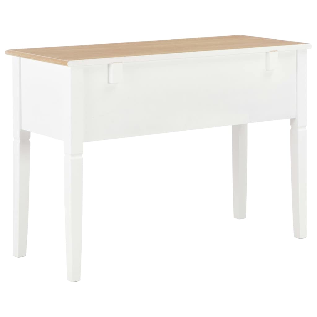 Escritorio blanco de MDF y madera de pino 109,5 x 45 x 77,5 cm con cinco cajones espaciosos para oficina, oficina en casa, con organizador para ordenador portátil, monitor y teclado
