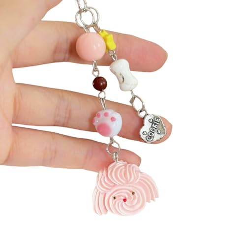KASFDBMO Llavero con colgante de cuentas de perro de resina, elegante llavero para cámara y teléfono, accesorio para teléfono móvil, Cachorro rosa