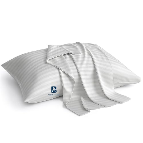 Image of Atiksh Beddings 14x20 Toddler Travel Pillow Cases, Pack of 2, 100% Egyptian Cotton, 600 Thread Count, Zipper Closure, Small Pillowcase for Kids, Daycare, Preschool & Travel, Silver Grey Stripe