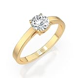 EDELIND Anillo solitario de oro amarillo 585 con diamante de 0,4 ct, anillo de compromiso clásico para mujer, talla 72 (Ø23 mm), con elegante caja de regalo