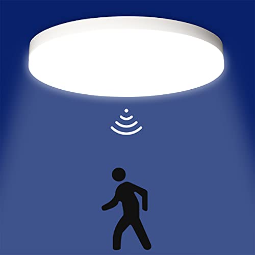 SHILOOK LED Deckenleuchte mit Radar Bewegungsmelder Innen 15W 4000K, IP44 Wasserdicht Rund Deckenlampe für Flur, Treppe, Veranda, Garage, Carport, Balkon, Abstellraum, Keller