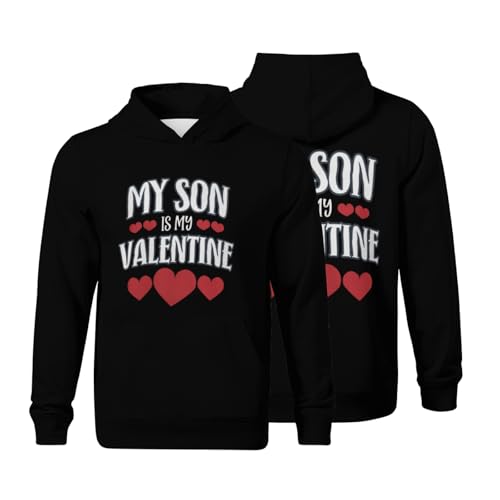 Kids Mom Dad Valentines My Son Is My Valentine Boys Girls Lightweight Kangaroo Pocket Fleece Hoodies
