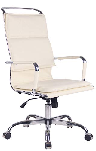 CLP Sedia Studio con Doppio Cuscino Bedford in Similpelle O Vera Pelle I Poltrona Direttore Ergonomica con Braccioli, Colore:Crema, Materiale:Ecopelle