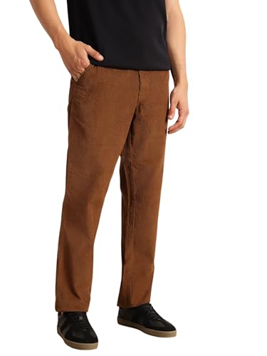 Image of Thomas Scott Men's Regular Fit Mid-Rise Corduroy Trouser | Textured Fabric | 4-Pocket Casual Pants for Men