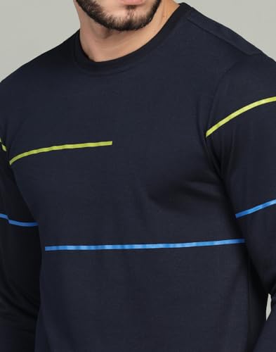 Image of INKKR Striped Men's Round Neck Navy Full Sleeve T-Shirt