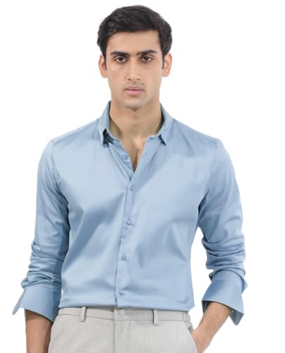 Image of IndoPrimo Men's Satin Shirt with Spread Collar Neck Line Solid Pattern Full Sleeves Regular Fit Western Style and Standard Length