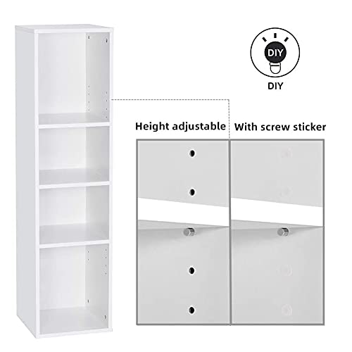 Mondeer Bücherregal, Regal mit 4 Fächer aus Holz, Weiß Modern für Wohnzimmer Schlafzimmer Kinder, 31x30.3x120cm