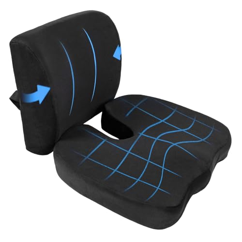 Pack Cojin Silla Oficina Cojin Lumbar 2 en 1 Ortopedico Cojín Coxis,Respaldo Lumbar Silla Oficina,Cojin Antiescaras con Funda Lavable,Cojín Ergonómico Viscoelástico para Silla Gaming y Asiento Coche