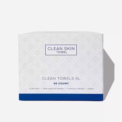 Clean Towels XL Ultra Soft Disposable Face Towels, White, USDA Bio-Based, 9.8x11.8 Inch, Vegan, Clinically Tested, 50 Count
