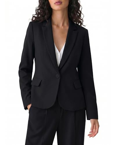 luvamia Women's Notched Lapel Neck Long Sleeves One Button Pocket Blazer Jacket Wear to Work Suit...