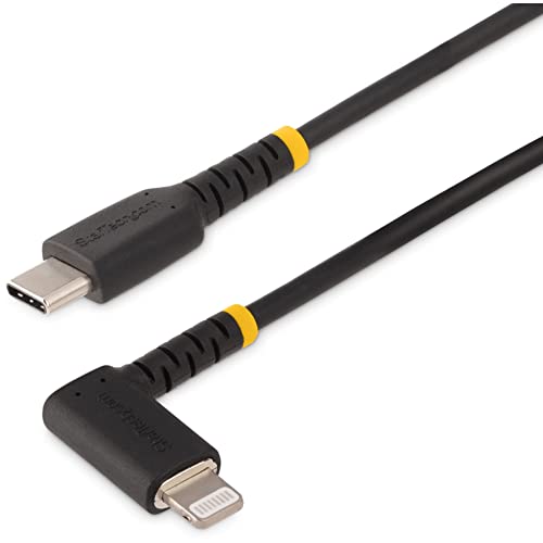 Image of StarTech 3ft /1m USB-C to Lightning Cable Black Right-Angled (RUSB2CLTMM1MR)