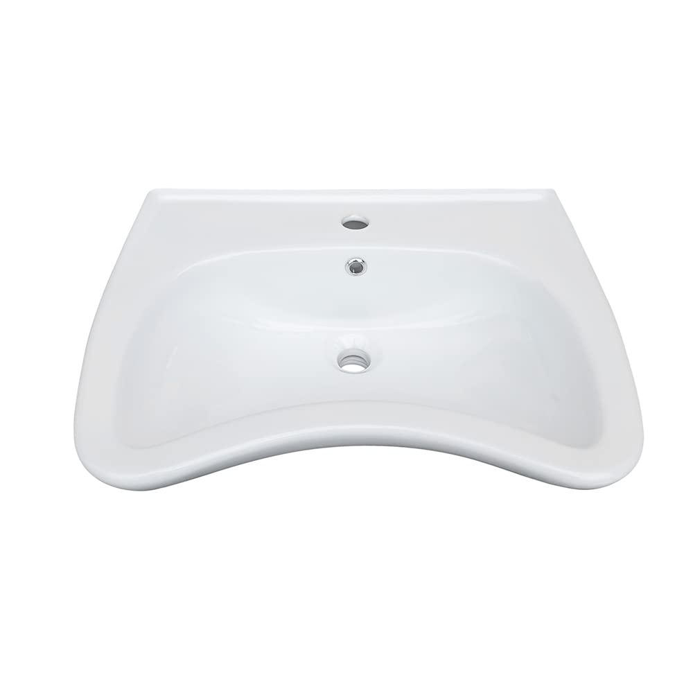 Belvit Lavabo de 60 cm accesible para sillas de ruedas, cerámica sanitaria con orificio para grifo y rebosadero, montaje en pared, dimensiones 20,5 x 60,5 x 50 cm, color blanco, para baño apropiado