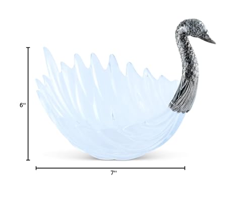 Vagabond House Dip/Nut/Sauce/Condiment Bowl Glass Swan Shape Bowl with Solid Pewter Swan Neck 7 inch Long x 6 inch Tall