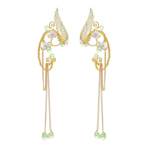 TTPSRY Boucles d'Oreilles Clip Elfe pour Femme Boucles d'Oreilles Fée en Or et Franges Bijoux Élégants pour Mariage Cosplay Halloween Accessoire de Costume