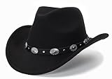 Utaly Womens Felt Western Cowboy Hats for Men Wide Brim Cowgirl Fedoras Hat with Belt Buckle