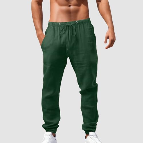 Mens Casual Linen Pants Loose Fit Elastic Drawstring Waist Straight-Legs Lightweight Summer Yoga Beach Trousers3