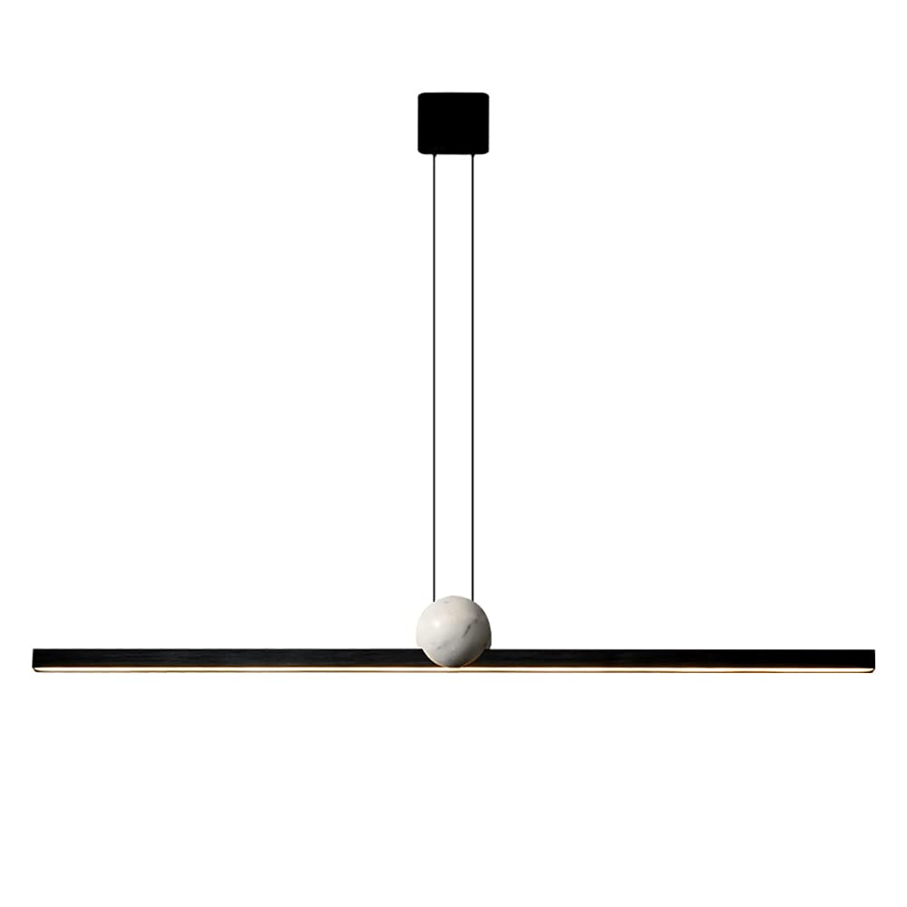 Lámpara de suspensión larga para sala de estar creativa, lámpara colgante de metal de una palabra con kit de decoración de mármol, luces colgantes modernas LED 3000K para comedor, lámparas de araña pa