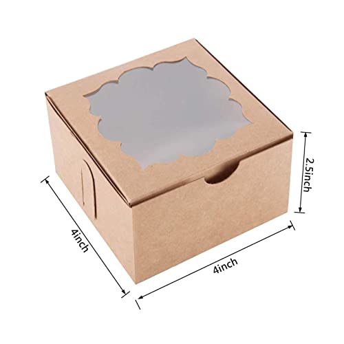 Sharlity Dessert Boxes Small Cookie Boxes for Treat Boxes for Coookie 4x4x2.5in Bakery Boxes with Window(50Pack,Brown)
