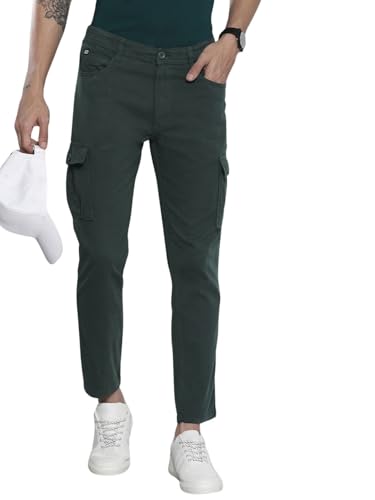 Image of The Indian Garage Co Men Slim Fit Solid Mid-Rise Stretchable Cargos
