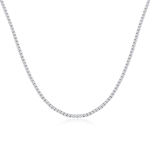 TIKJE Tennis Necklace 925 Sterling Silver| 3mm-6mm Cubic Zirconia Round Cut Faux Diamond Tennis Chain for Women and Men 16-24inches Valentine's Day Gift