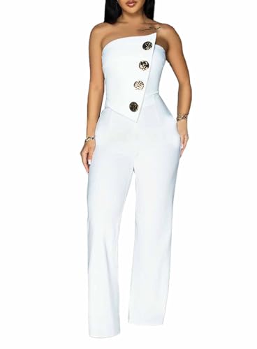 Yuopeid Women's Pullover One Piece Romper Sexy Strapless Backless Tube Jumpsuits Wide Leg Pants Formal Party Overalls Romper White L