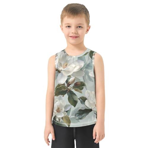 susiyo White Magnolia Flowers Boys Sleeveless Tank Top Girls Athletic T Shirt2