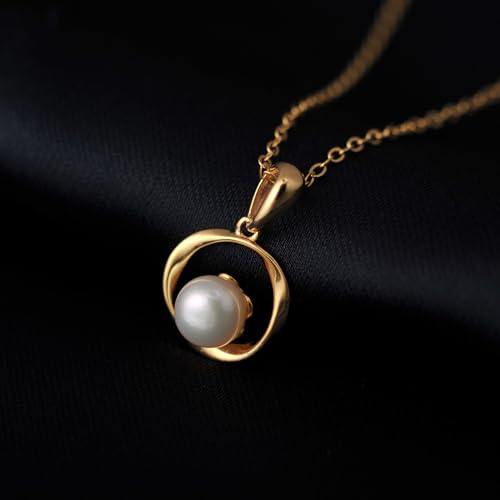 Love Eternal Mobius Ring 5mm Button Shape Freshwater White Pearl Necklace 925 Sterling Silver 14K Yellow Gold Plated Pendant for Women With 18 Inches Chain Birthstone Wedding Trendy Party3