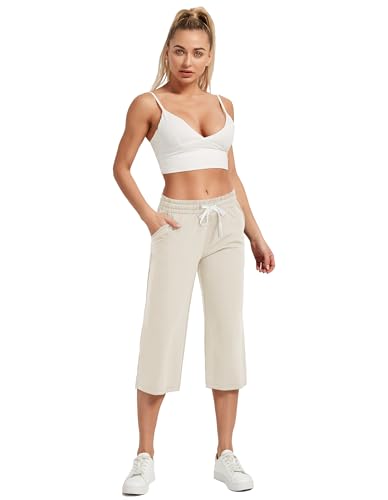 Image of SPECIALMAGIC Women Capri Pants Cotton Yoga Wide Leg Pajama Pants Capris Sweatpants Sports
