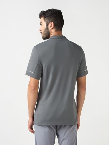 Image of TECHNOSPORT Men's Solid Slim Fit Polo Collar T-Shirt TECHNOCOOL+ Half Sleeve Button Polyester for Gym Running Workout UPF50+ Anti Odour
