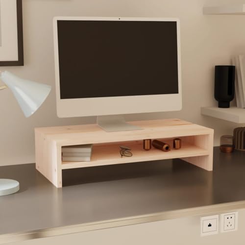 Mhdvray Monitorständer 50x24x13 cm aus massivem Kiefernholz mit Ablagefach für TV Board und Fernsehtisch Modernes Design für Büro und Wohnzimmer