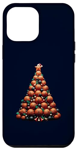 Carcasa para iPhone 14 Plus Pelotas de baloncesto Árbol de Navidad con sombrero de Papá