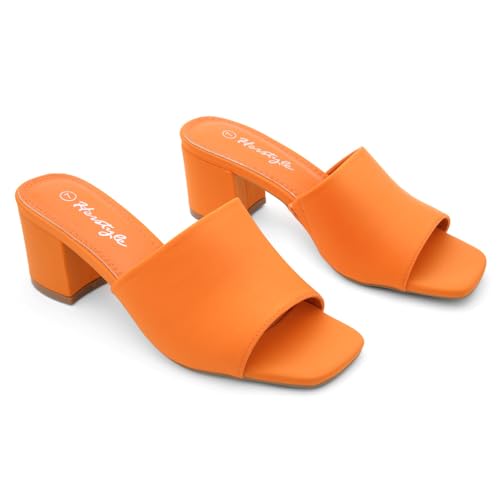 Image of Herstyle Square Open Toe Heeled Sandals for Women 2.5 Inch Low Block Chunky Heel Sandals Slip-On Mules Comfortable Dress Shoes for Party Wedding Office