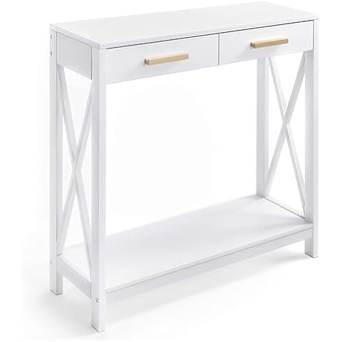 Prosumer's Choice White 2-Tier 2-Drawer Compact Sofa and Console Table, Elegant Entryway, Hallway,Foyer, Accent Side Table for Living Room, Office, Corridor Cover