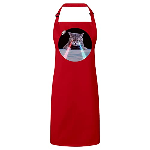 Tablier cuisine chat laser rouge motif collage vintage humour
