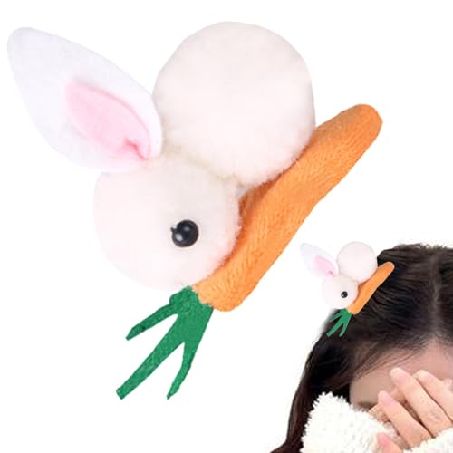 ウサギのヘアピン、かわいいウサギのヘアクリップ - ウサギのヘアクリップとニンジンのヘアピン,ぬいぐるみ バニー キャロット ヘアピン バレッタ 女の子と女性用 ヘアアクセサリー イースターデー用