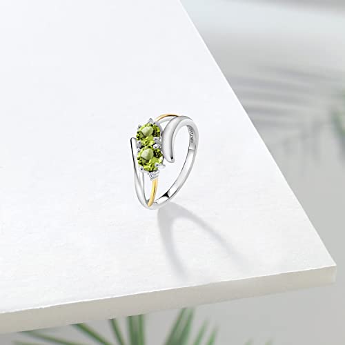 Gem Stone King 925 Sterling Silver and 10K Yellow Gold Green Peridot and White Lab Grown Diamond 2 Stone Crossover Women Ring (1.12 Cttw, Gemstone Birthstone, Available In Size 5, 6, 7, 8, 9)4