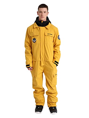 JELEUON Women Men One Pieces Ski Suits Winter Warm Insulated Waterproof Ski Jumpsuit Coveralls Snowsuits for Snow Sports (XL, Men-Yellow)