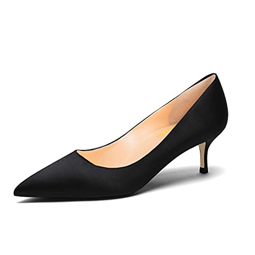 Women Fashion Pointed Toe Slip On Comfort Basic Kitten Heel Pumps Shoes