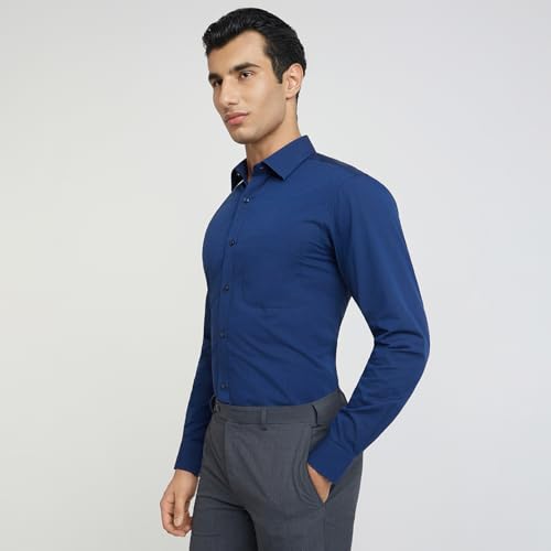 Image of Raymond Men's Slim Fit Pure Cotton Structure Pattern Semi Cutaway Collar Full Sleeve Formal Shirt