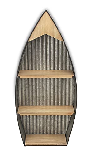 Cheung's Bateau mural en métal nervuré avec étagères en bois, étagère décorative, gris