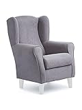 Sillon orejero Gris con Diferentes Patas y Altura de Pata (15 cm, Patas Blanco)