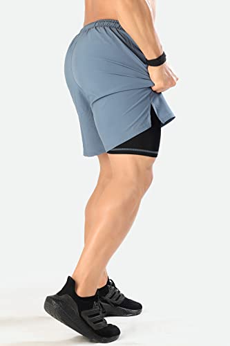 Image of FUAARK Double Layer 2 in 1 Sports Shorts with Inner Tights for Men Gym Tight Short with Pocket