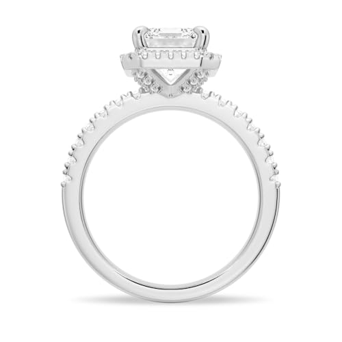 MSBLUE 1ct Engagement Ring, Emerald Cut with Halo, 14K White Gold Vermeil, Rhodium Finish2